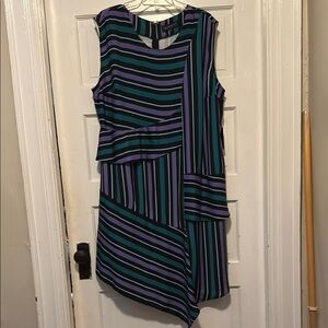 Eloquii Asymmetrical Purple/Green Sheath Dress
